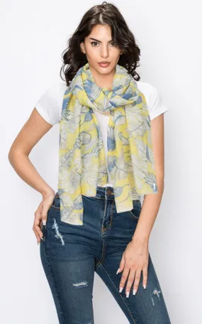 EAS9713 Lurex Leaf Print Scarf