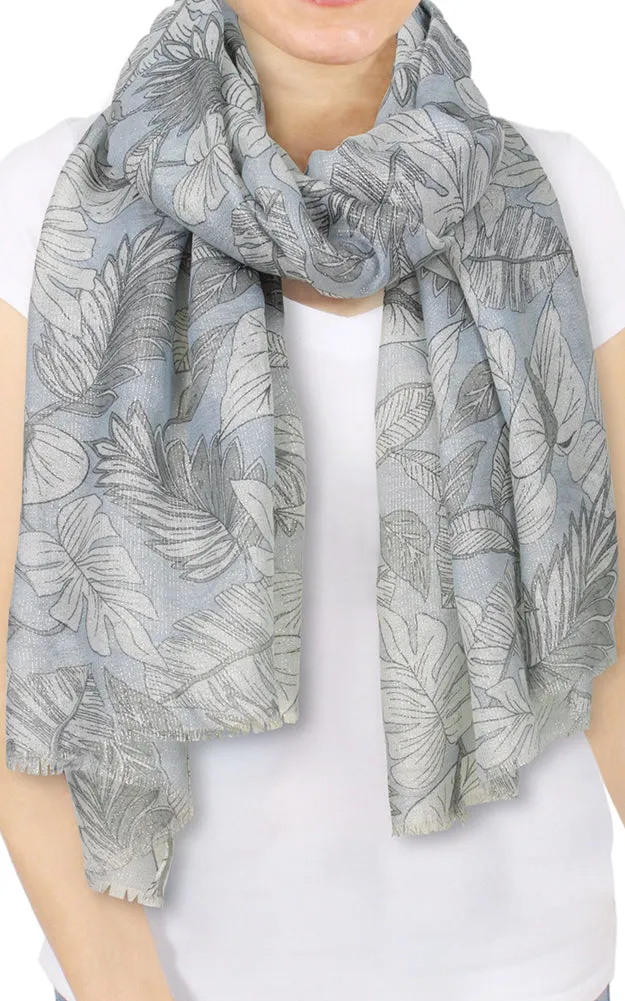 EAS9713 Lurex Leaf Print Scarf