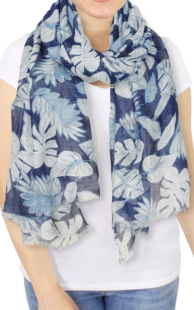 EAS9713 Lurex Leaf Print Scarf