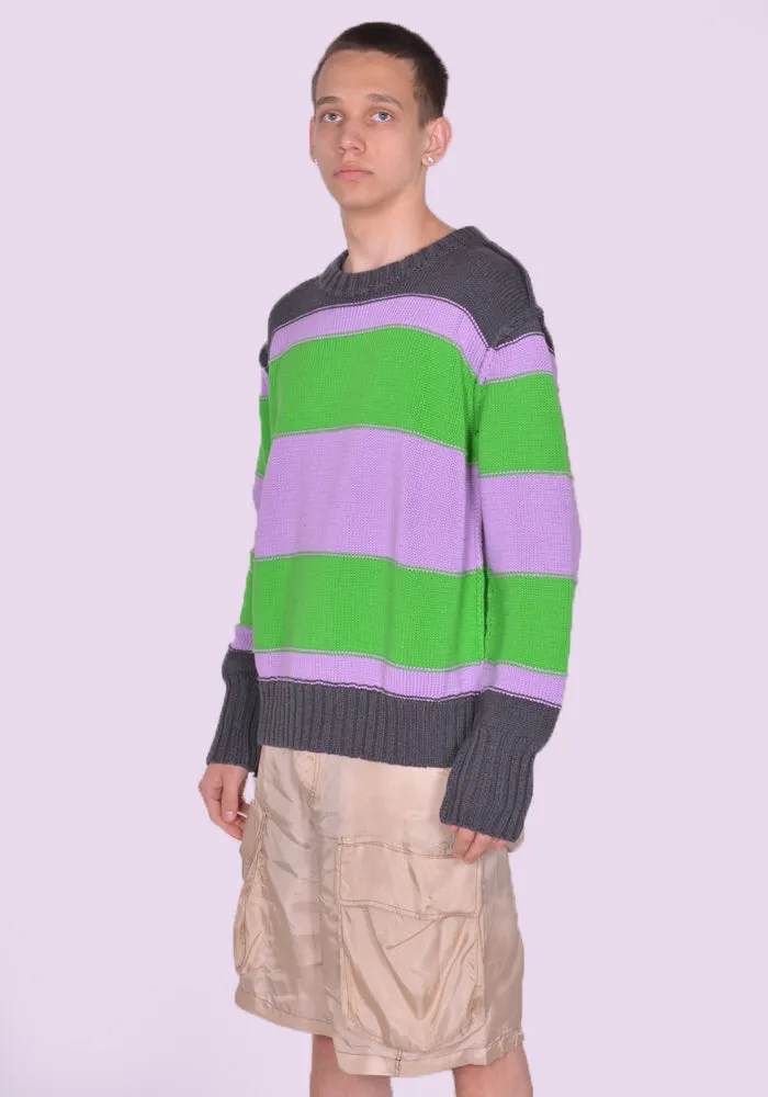 EDWARD CUMING SS23-K01A MISSED CONNECTION KNIT SWEATER GREY/PURPLE/GREEN