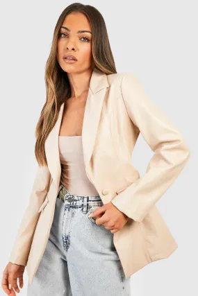 Faux Leather Plunge Contour Tailored Blazer