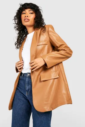 Faux Leather Plunge Oversized Tailored Blazer