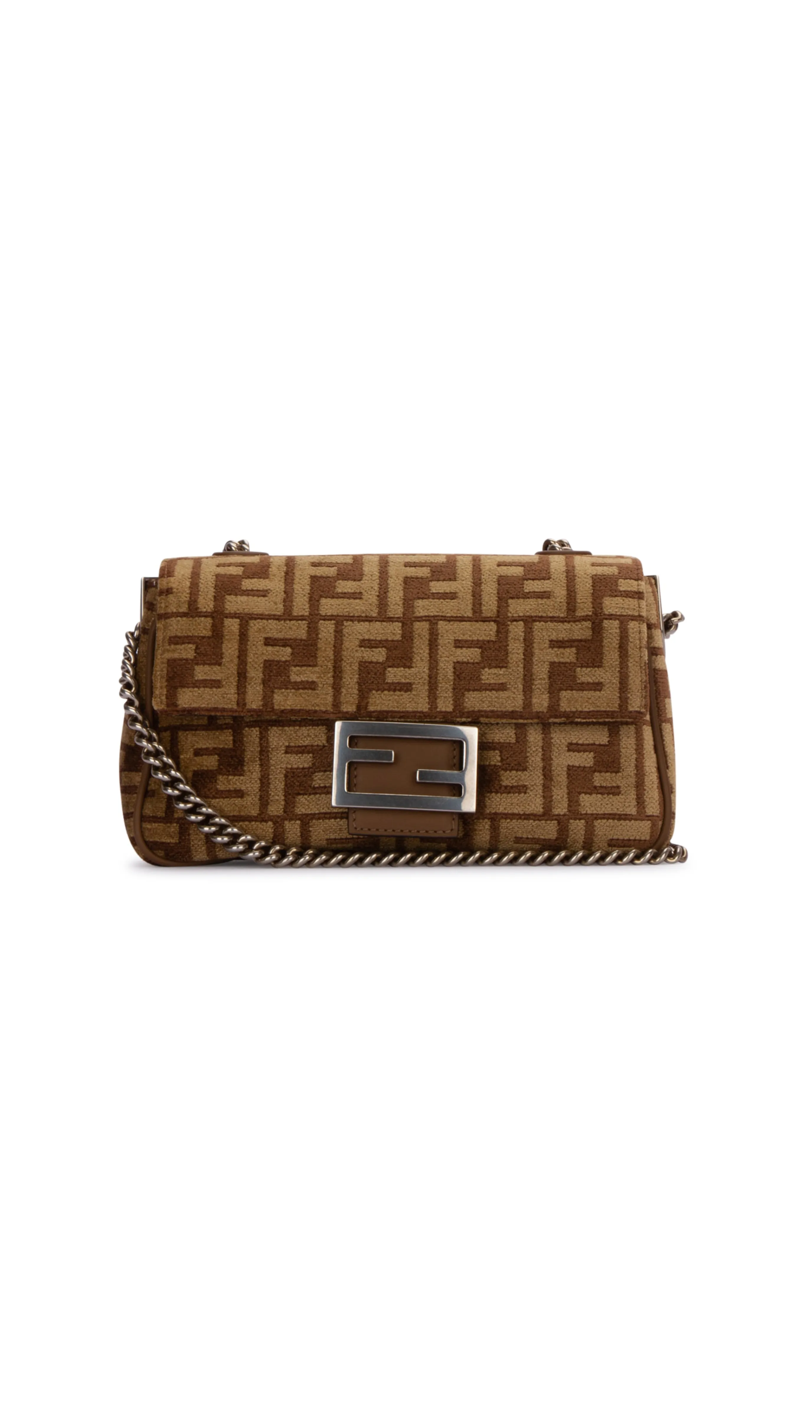 FF Tapestry Baguette Chain Midi Bag - Brown