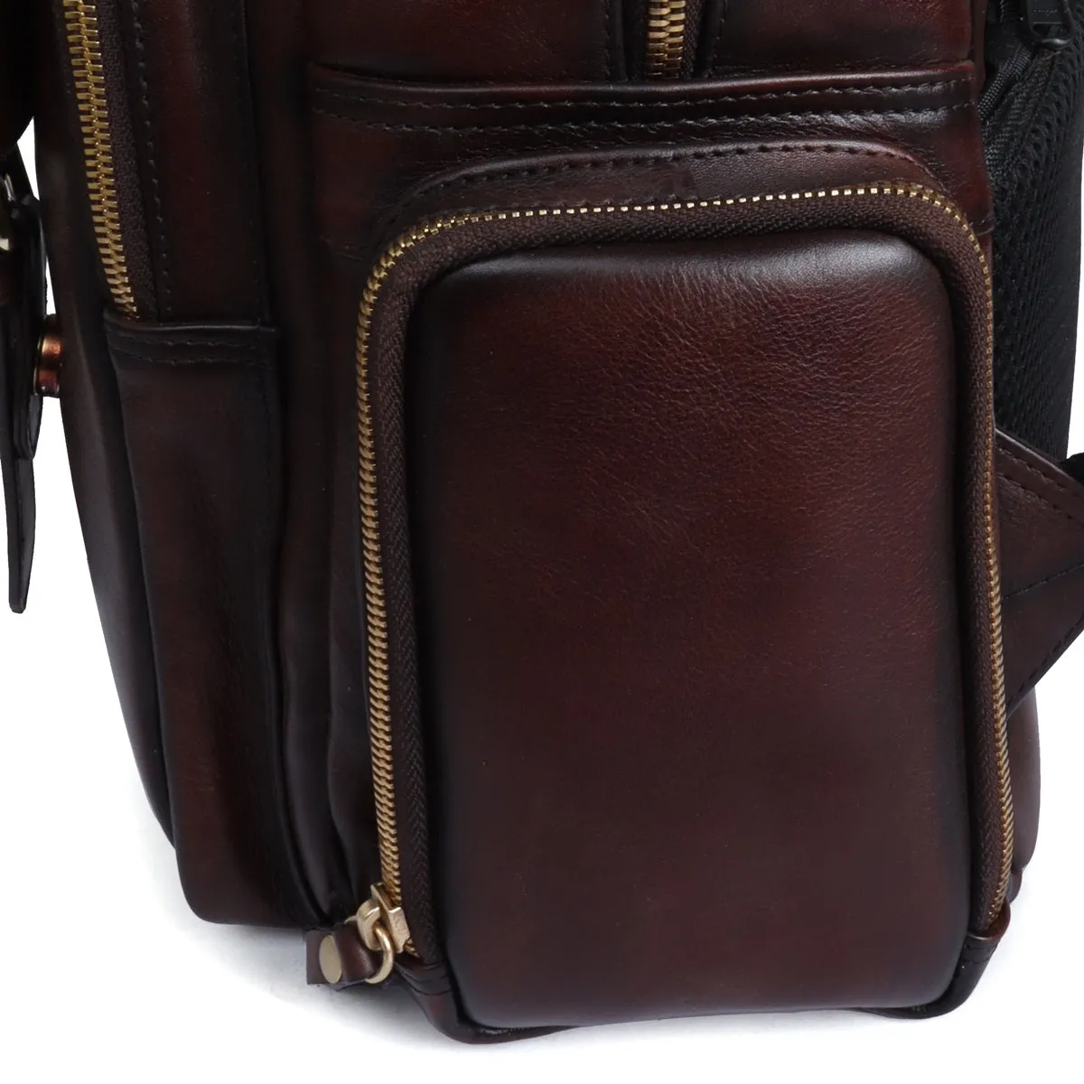 Flap Over Travel Backpack With Embossed Lion Dark Brown Leather