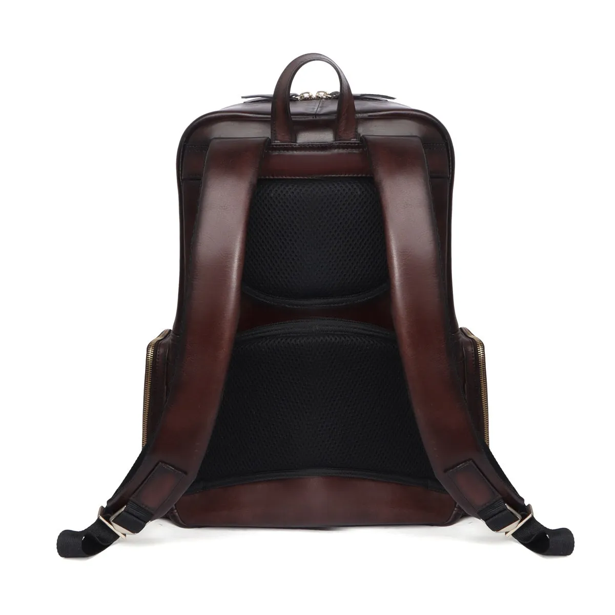 Flap Over Travel Backpack With Embossed Lion Dark Brown Leather