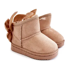 FR1 Girls' Beige Meriva Warm Snow Boots With Bows