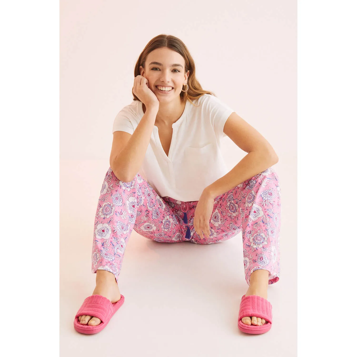 Fuchsia Pink Printed  Cotton Bottoms