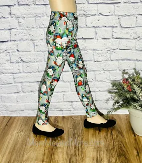 Girls Christmas Gnome Leggings, Kids Yoga Pants, Sizes S/L, Yoga Waist, Exclusive Leggings