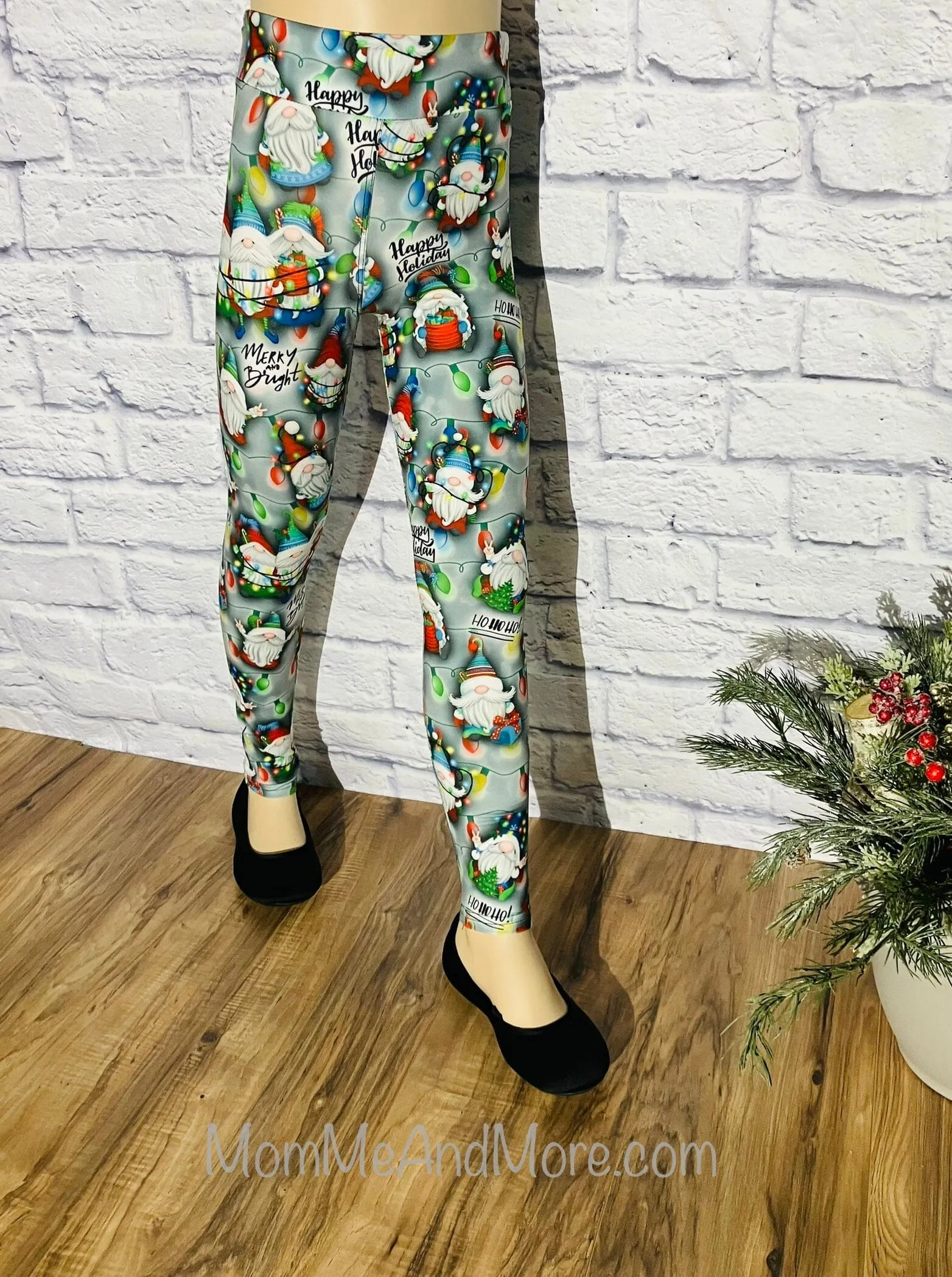 Girls Christmas Gnome Leggings, Kids Yoga Pants, Sizes S/L, Yoga Waist, Exclusive Leggings