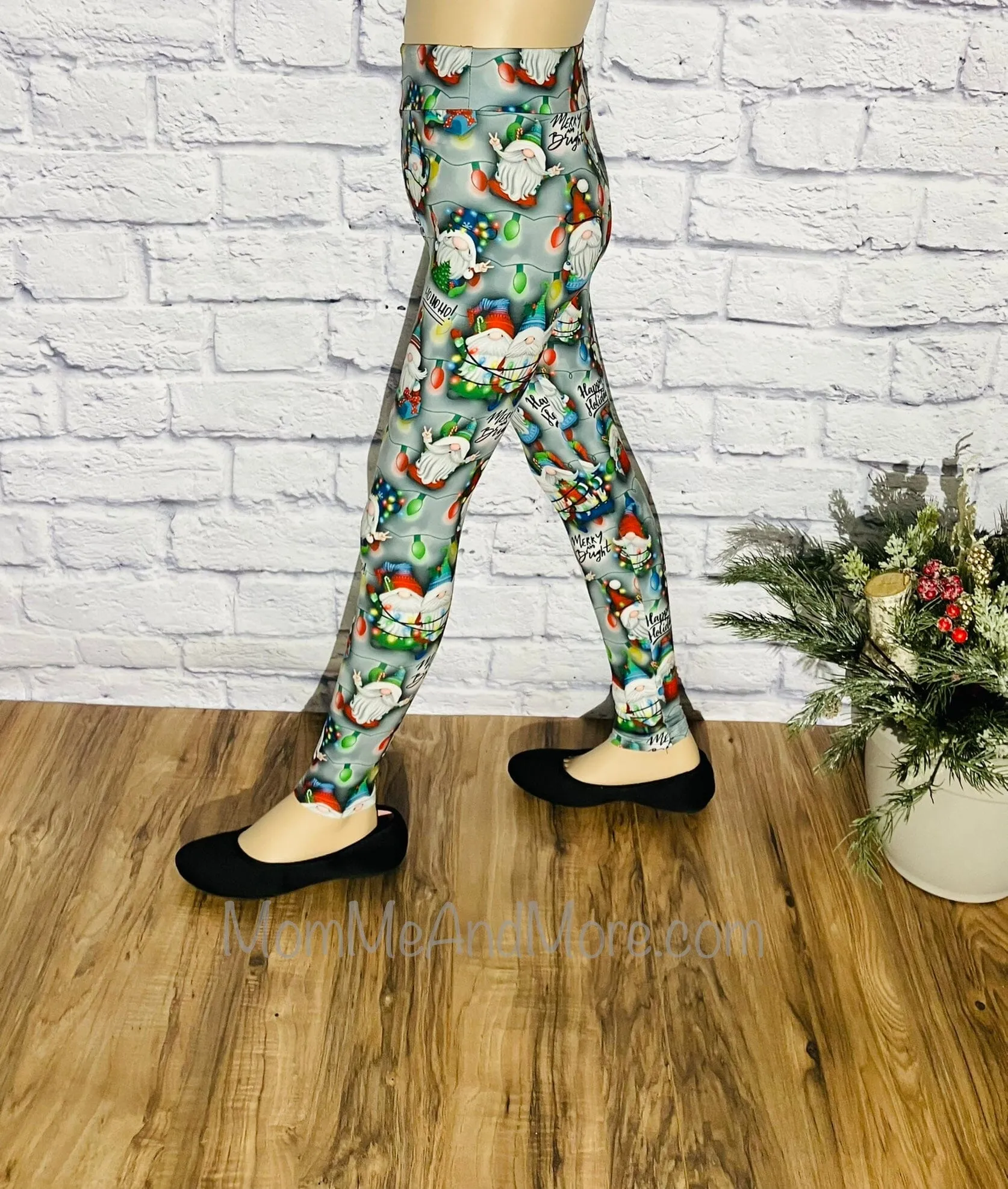 Girls Christmas Gnome Leggings, Kids Yoga Pants, Sizes S/L, Yoga Waist, Exclusive Leggings