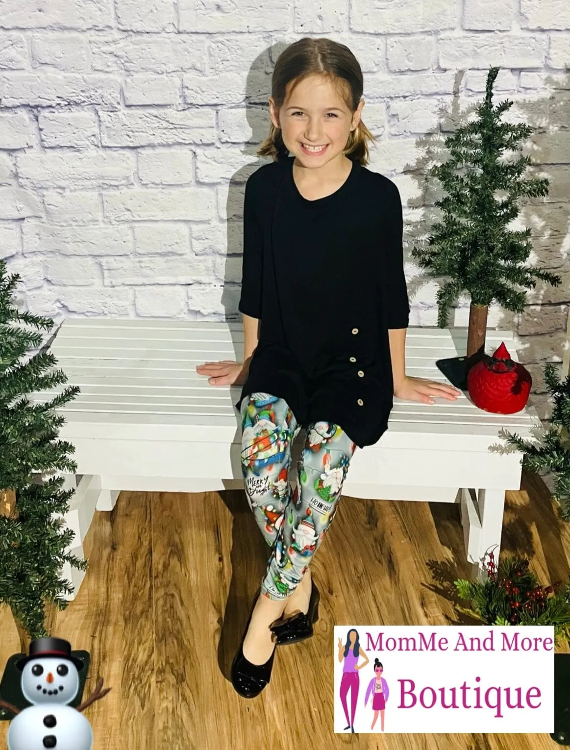 Girls Christmas Gnome Leggings, Kids Yoga Pants, Sizes S/L, Yoga Waist, Exclusive Leggings