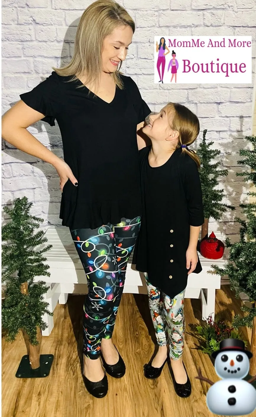 Girls Christmas Gnome Leggings, Kids Yoga Pants, Sizes S/L, Yoga Waist, Exclusive Leggings