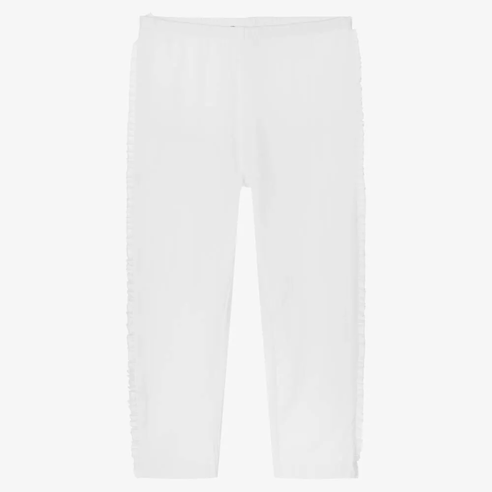 Girls White Cotton Frill Leggings