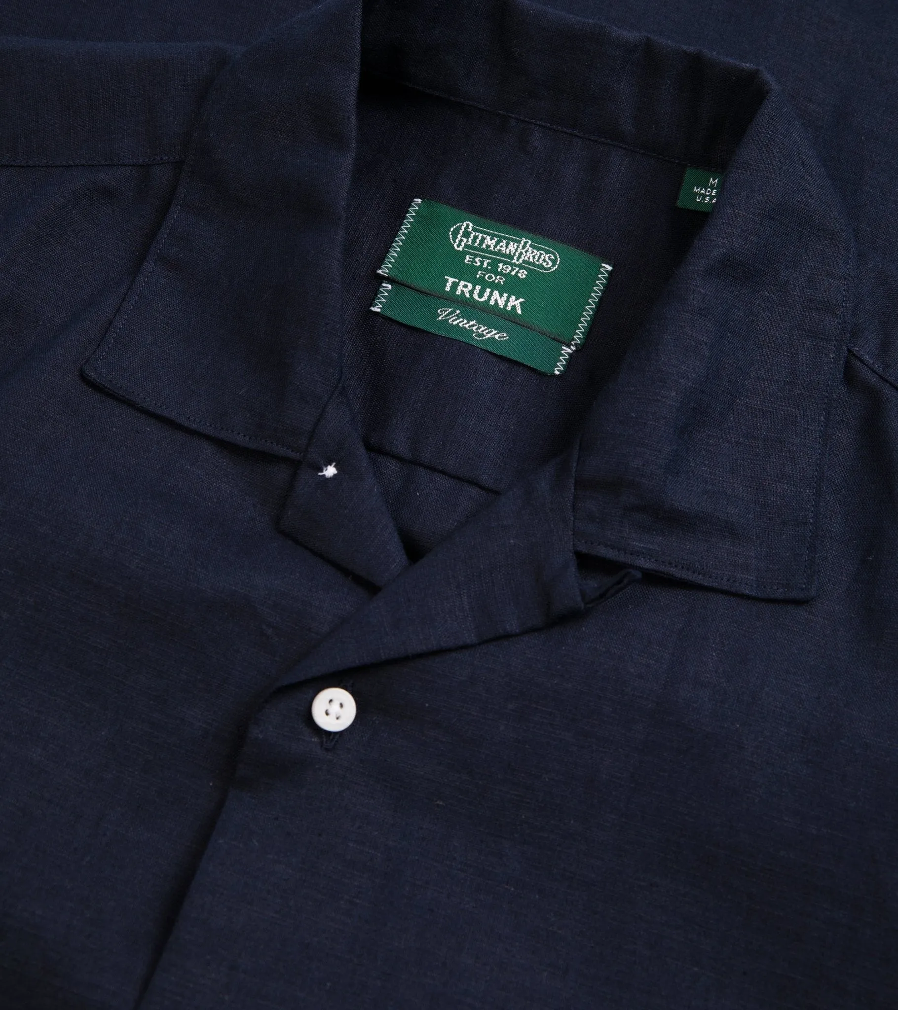 Gitman Vintage Cotton Linen Camp Collar Shirt: Navy