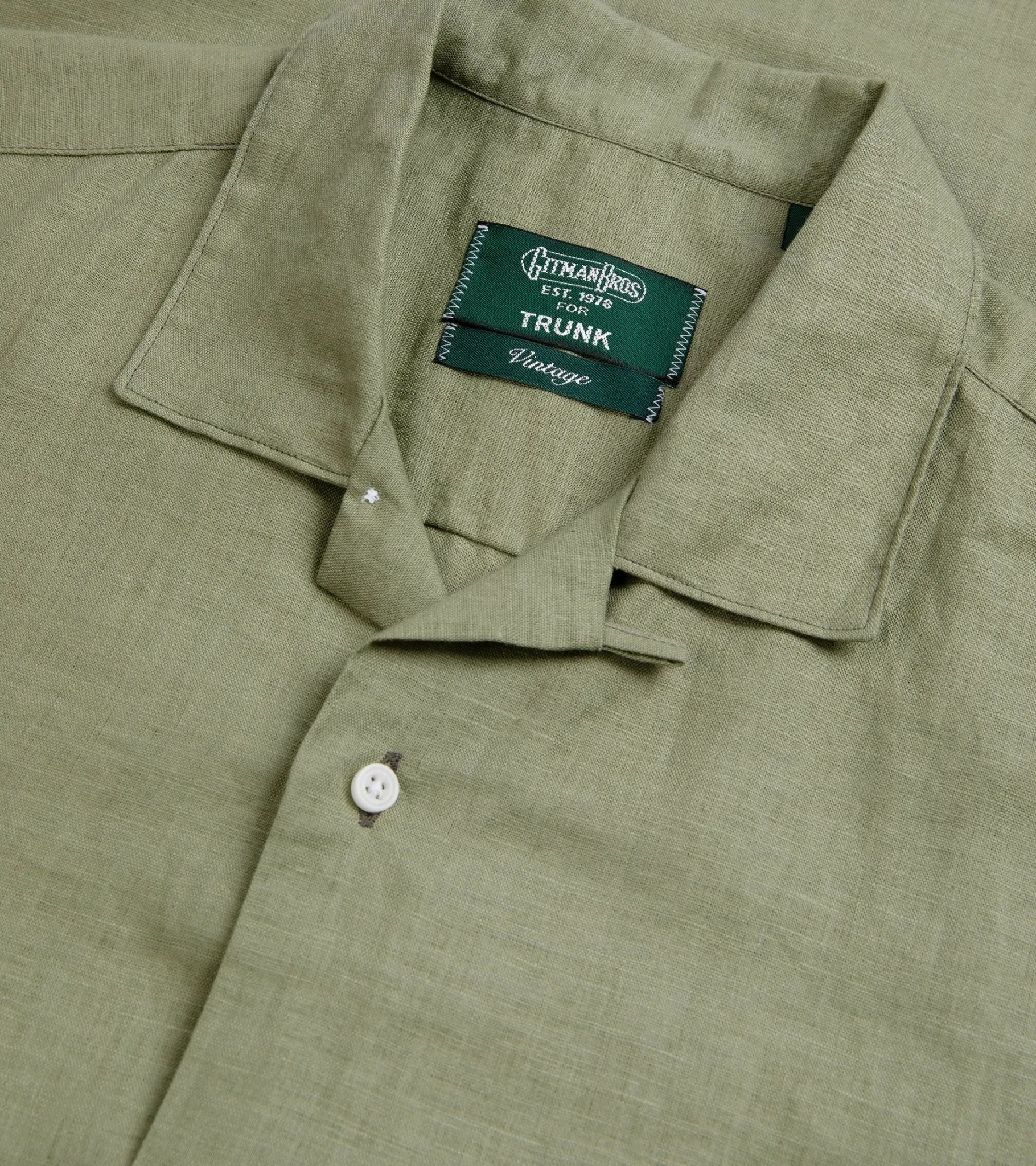 Gitman Vintage Cotton Linen Camp Collar Shirt: Sage