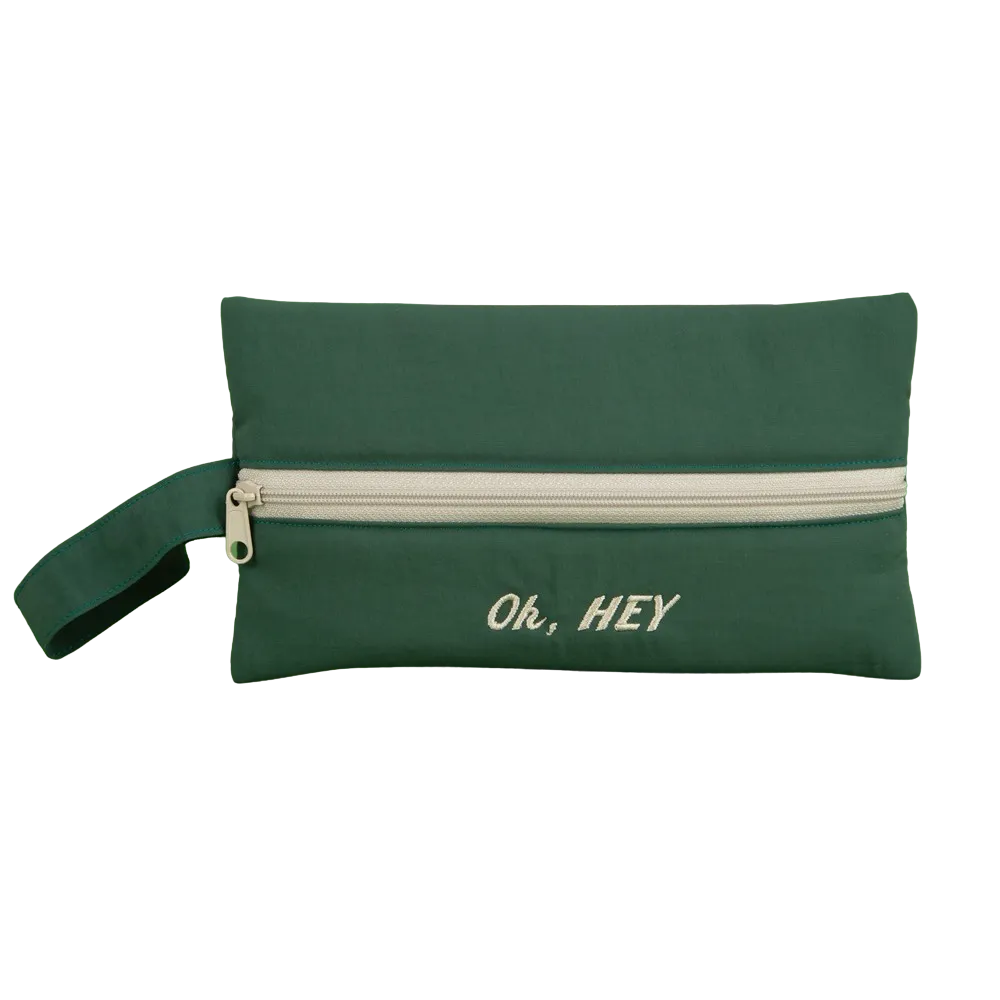 Green Oh Hey Typo Embroidery Airy Strap Pouches Slim Pencil Cases Ultra Light Stationery School Office Cosmetics Bags Gifts Bags