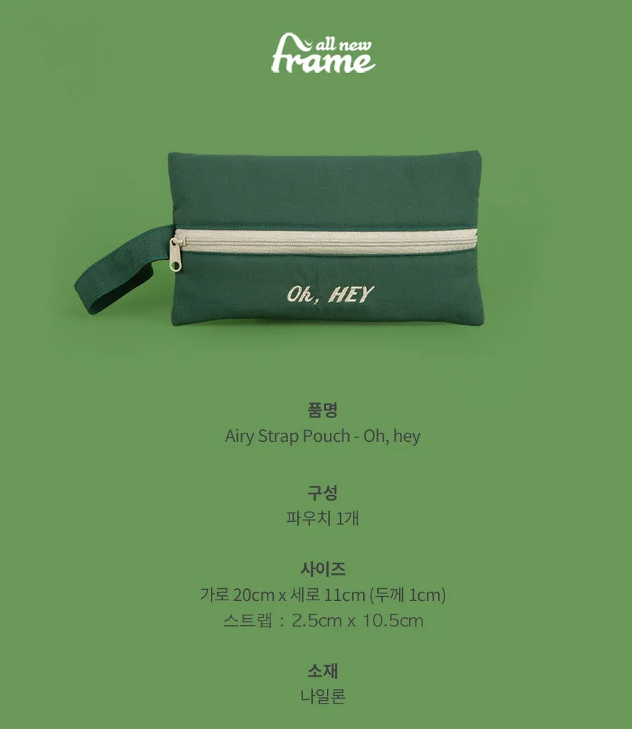 Green Oh Hey Typo Embroidery Airy Strap Pouches Slim Pencil Cases Ultra Light Stationery School Office Cosmetics Bags Gifts Bags