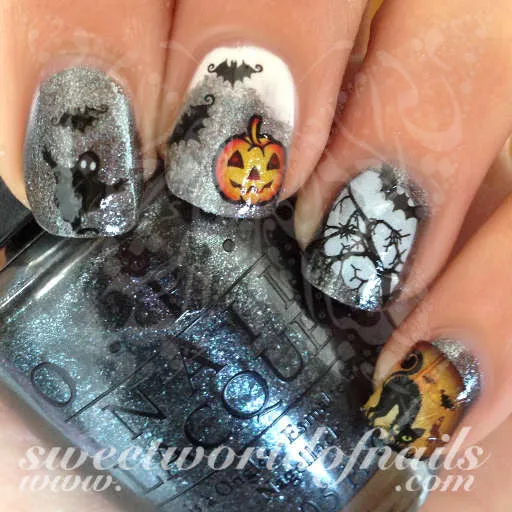 Halloween Nail Art Scary cat bats tree ghost Nail Water Decals