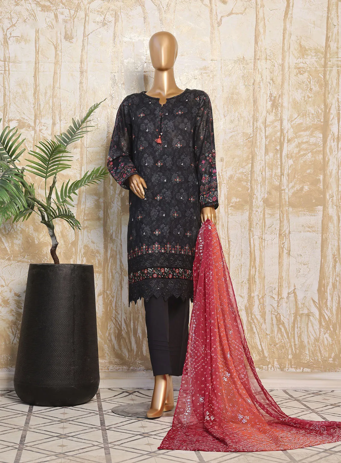 HZ Textile Premium Festive Embroidered Lawn 3 Piece Unstitched Suit HZ24PE PEC-780