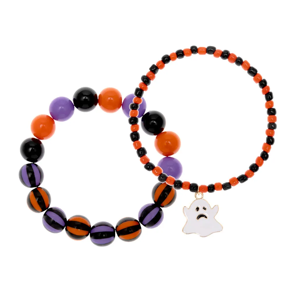 iLLASPARKZ 2PCS - Halloween Ghost Charm Beaded Stretch Bracelets