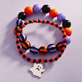 iLLASPARKZ 2PCS - Halloween Ghost Charm Beaded Stretch Bracelets