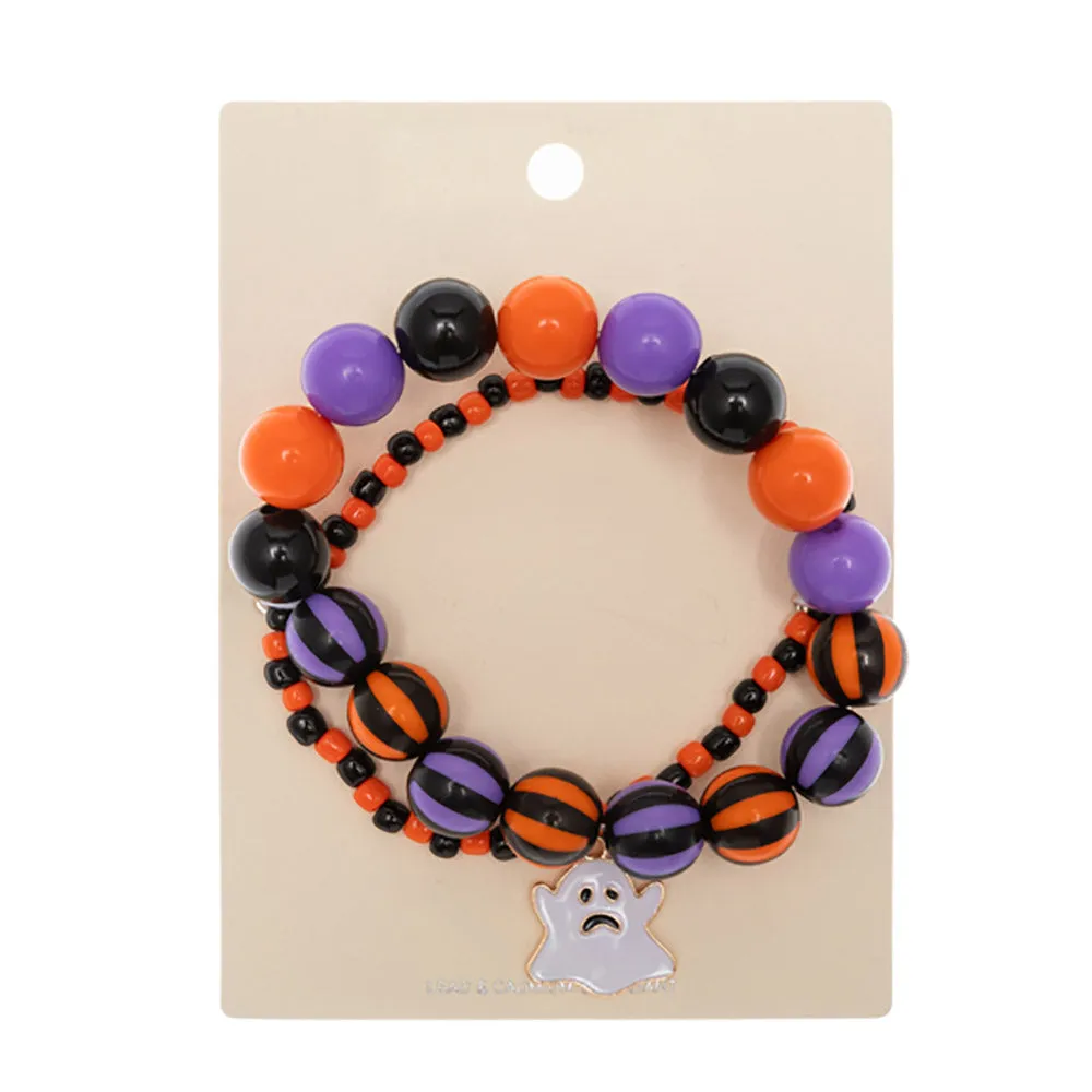 iLLASPARKZ 2PCS - Halloween Ghost Charm Beaded Stretch Bracelets