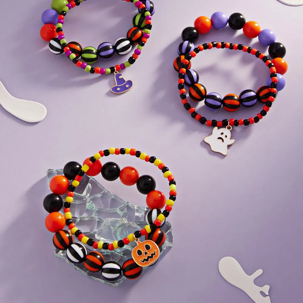 iLLASPARKZ 2PCS - Halloween Ghost Charm Beaded Stretch Bracelets