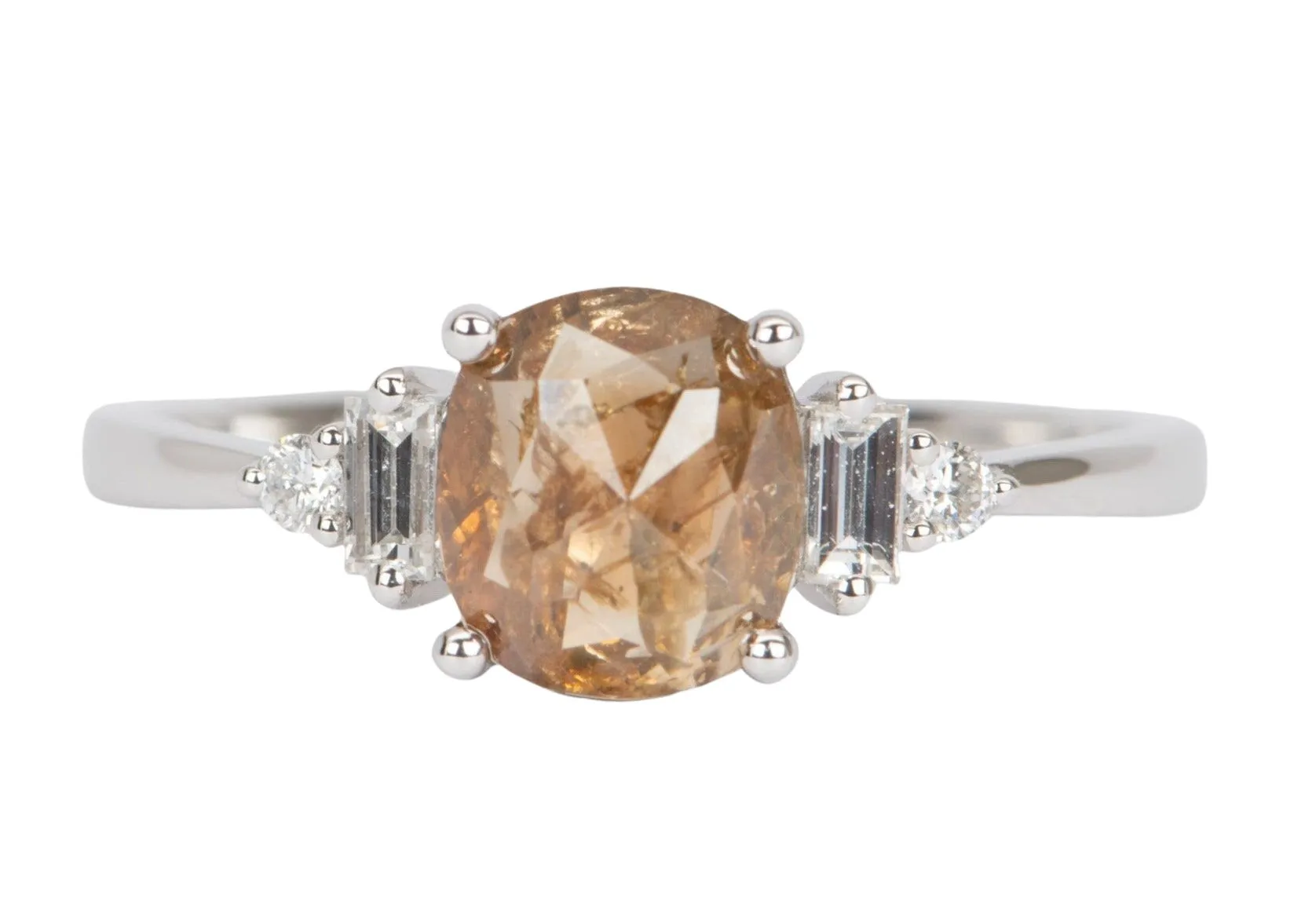 Intense Orange Brown Diamond with Diamonds on Band 14K White Gold Engagement Ring R6480