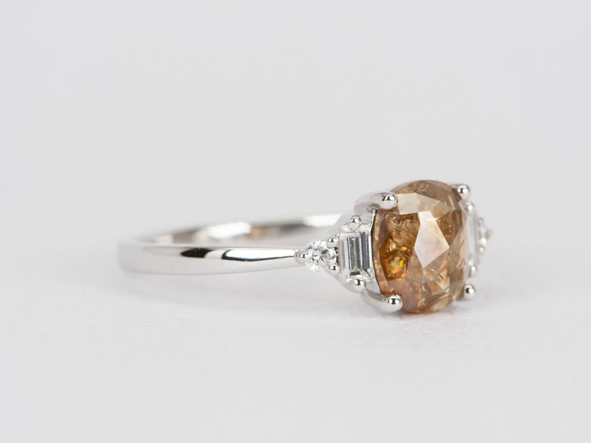 Intense Orange Brown Diamond with Diamonds on Band 14K White Gold Engagement Ring R6480