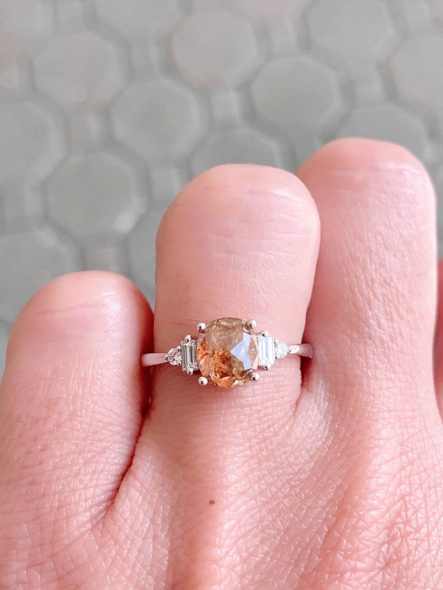 Intense Orange Brown Diamond with Diamonds on Band 14K White Gold Engagement Ring R6480