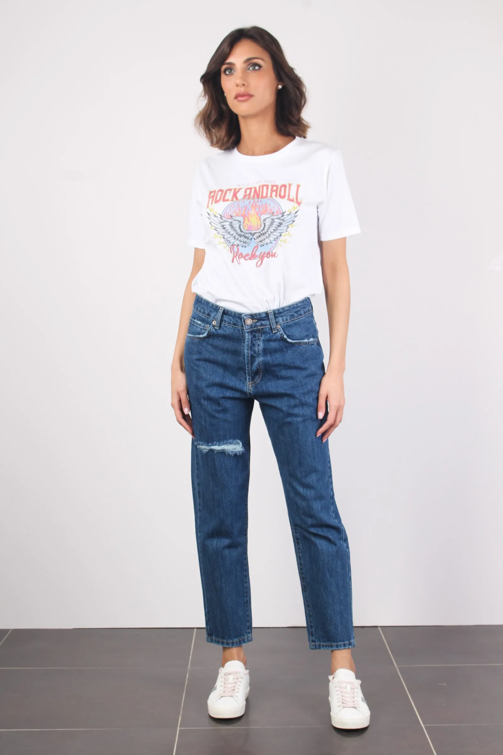 Jeans Boyfriend Rottura Denim Medio