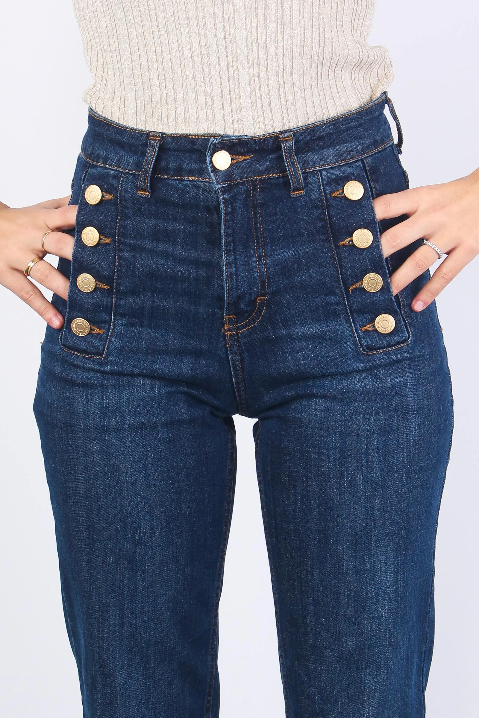 Jeans Palazzo Bottoni Denim Scuro