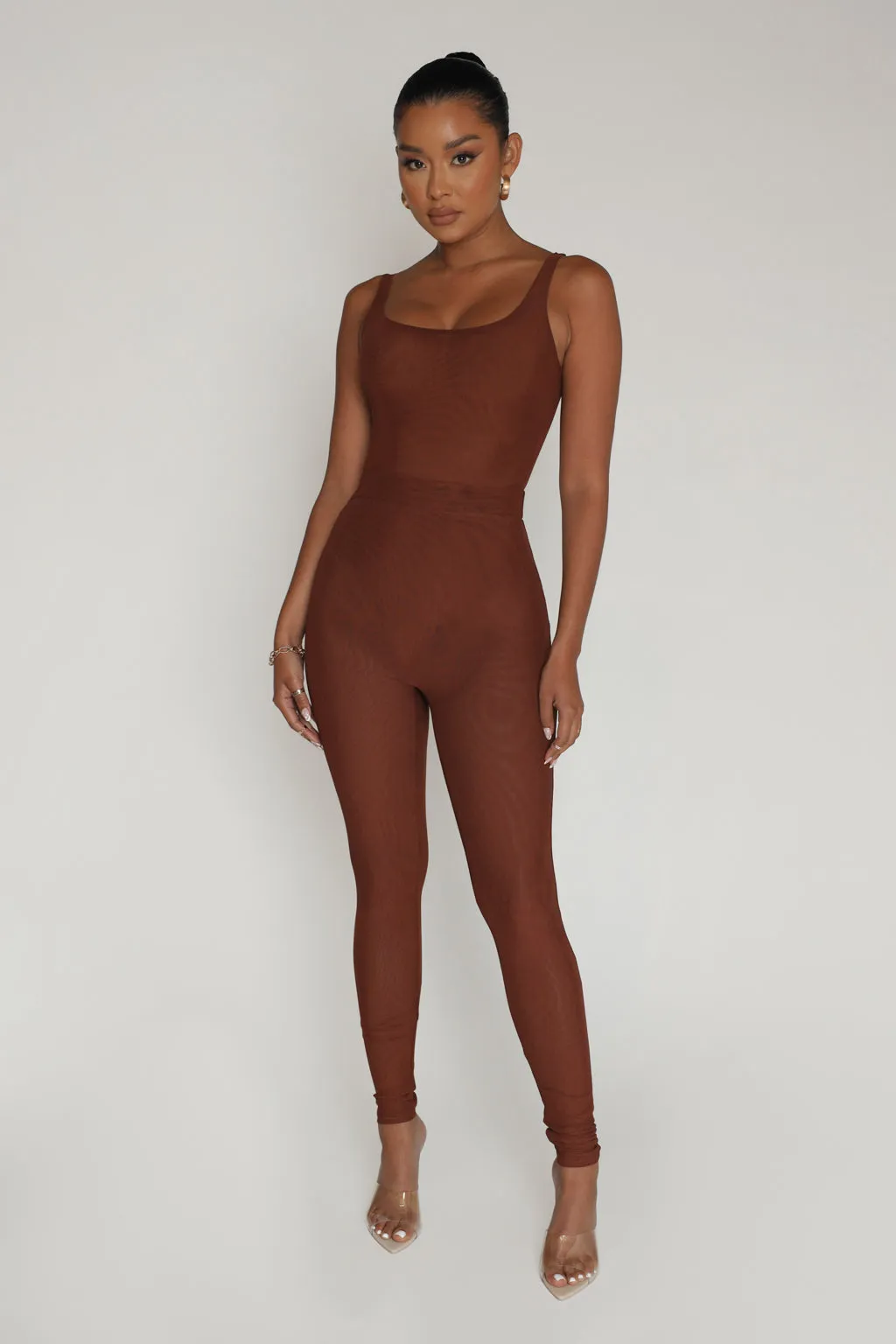 Just High Waisted Mesh Leggings - Brown