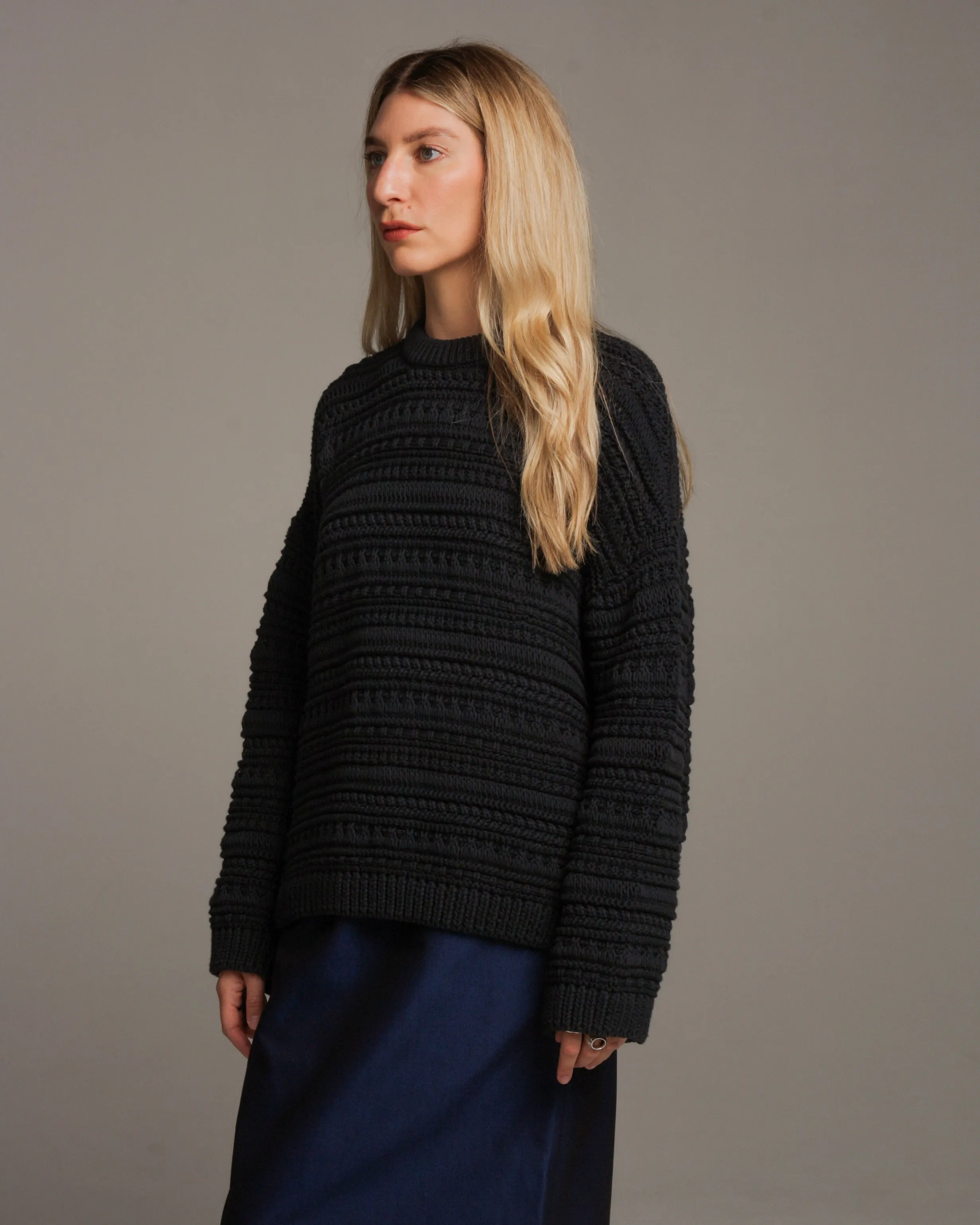 Kamron Navy Crochet Sweater