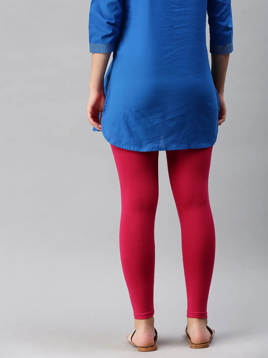 Ladies Superior Ankle Length Leggings Fuchsia Solid Viscose