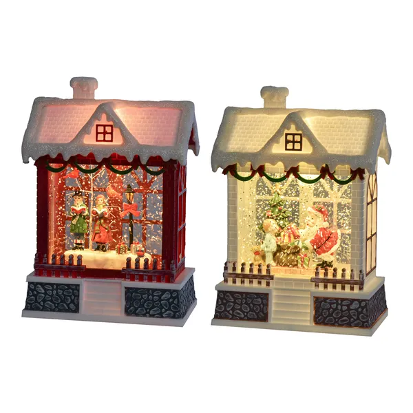 LED Light Up Shimmer House With Carolers & Santa Figurines In Assorted 2 Styles