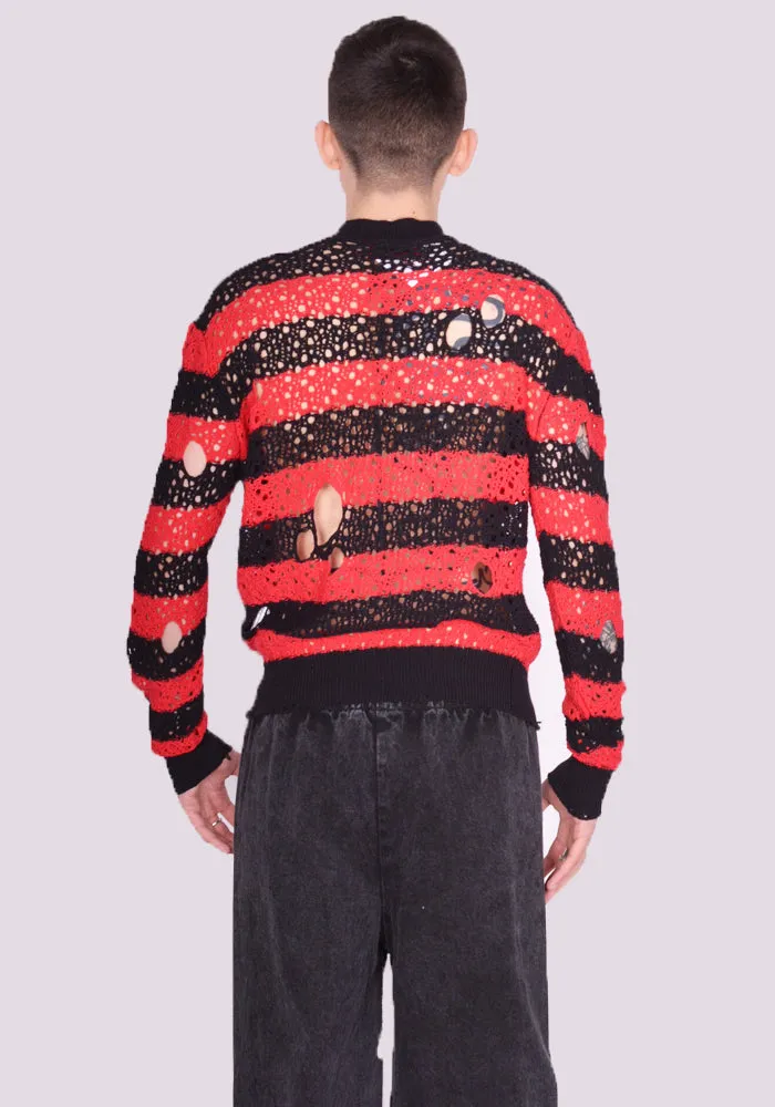 LIBERAL YOUTH MINISTRY LYM05N001 STRIPES KNIT SWEATER BLACK/RED