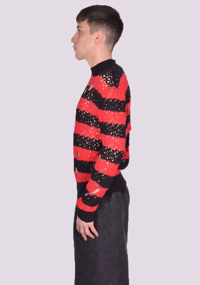 LIBERAL YOUTH MINISTRY LYM05N001 STRIPES KNIT SWEATER BLACK/RED