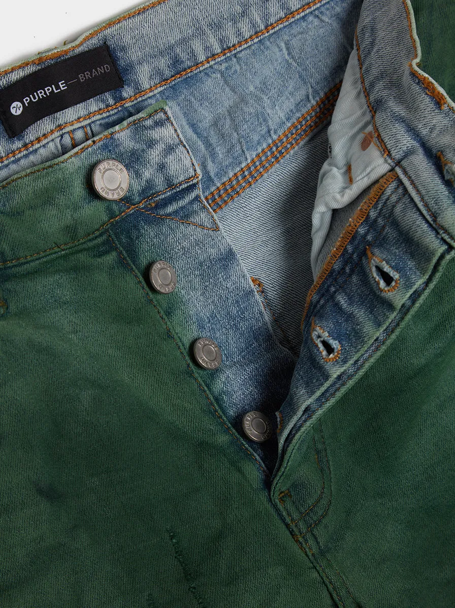 Low Rise Slim Leg Jean, Dark Green Over Light Indigo