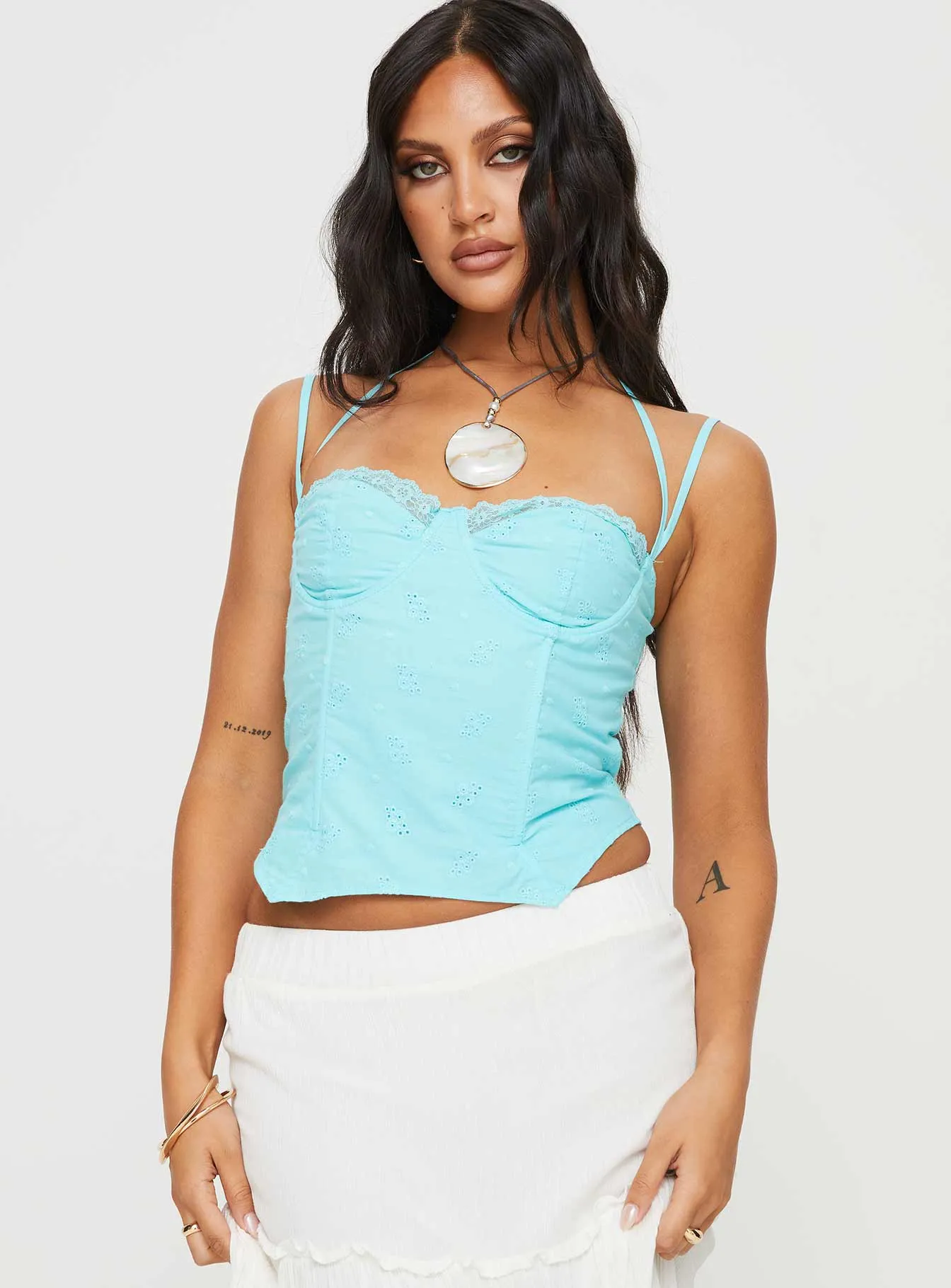 Luvan Lace Corset Top Aqua