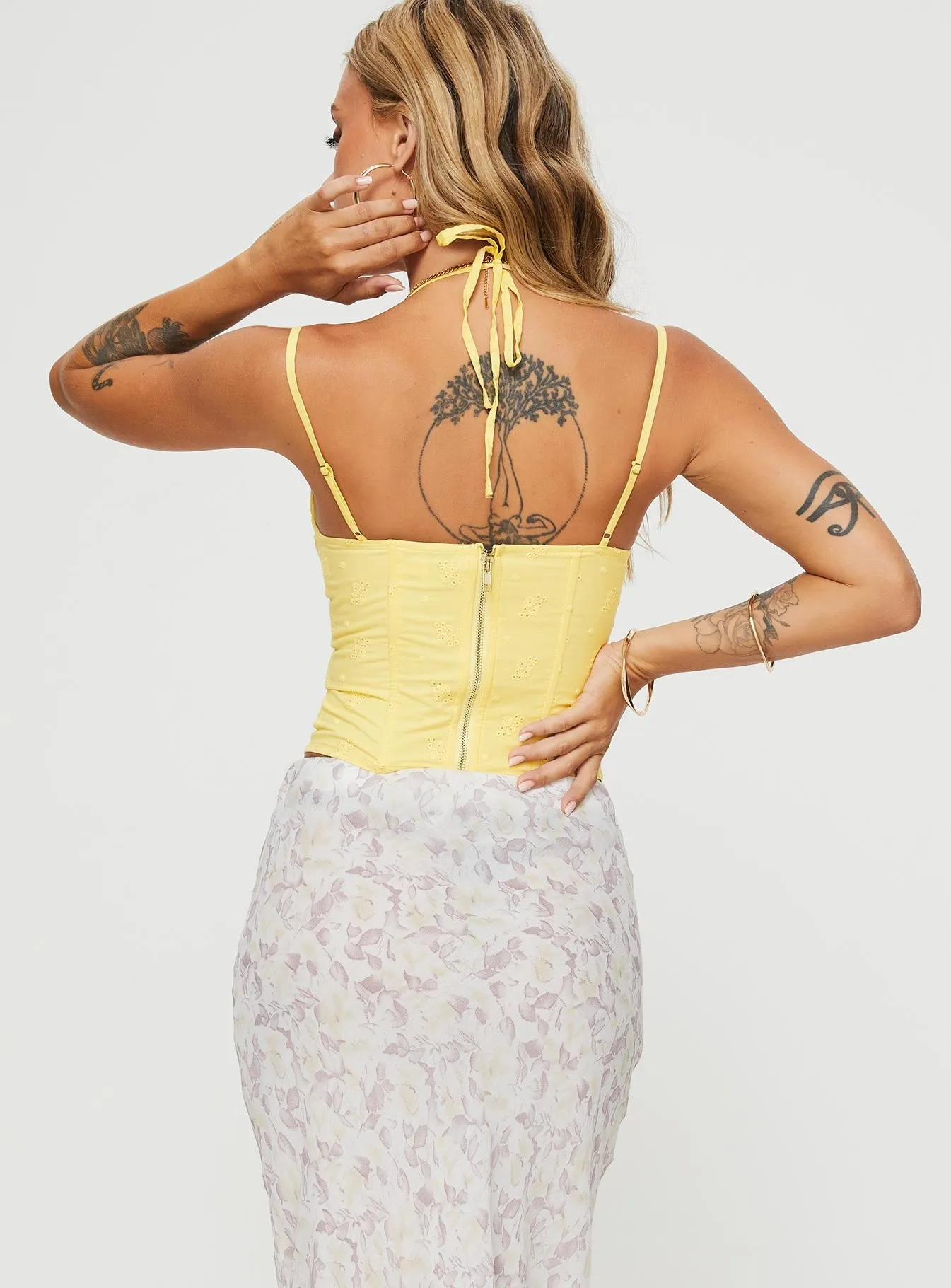 Luvan Lace Corset Top Yellow