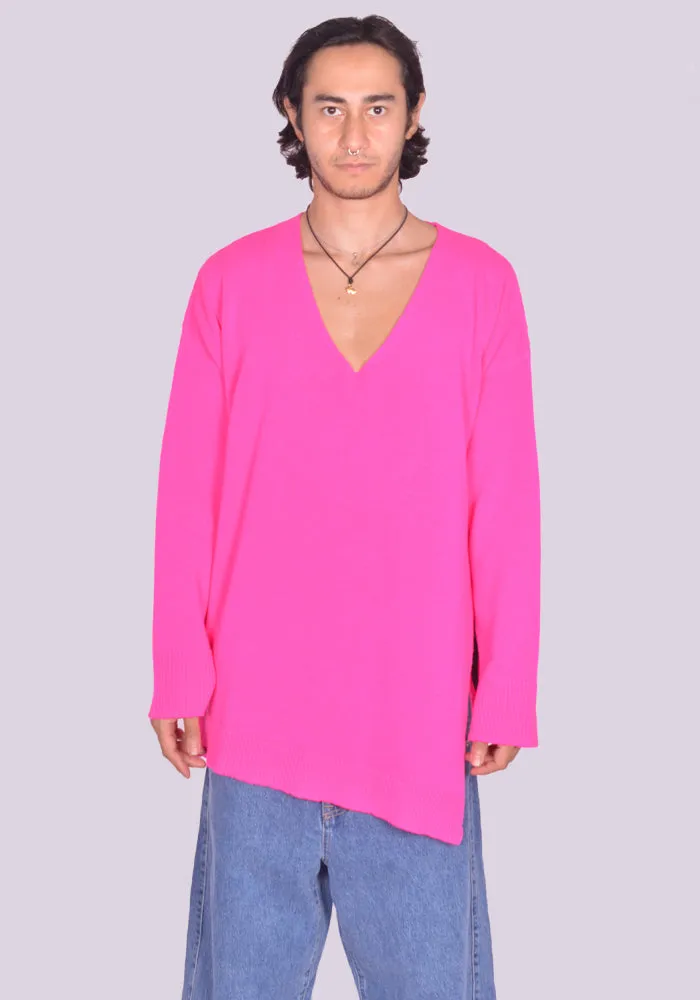 MARINA YEE FW24-0099-285 UNISEX KITTEN V-NECK KNIT SWEATER FUCHSIA (New season FW24)