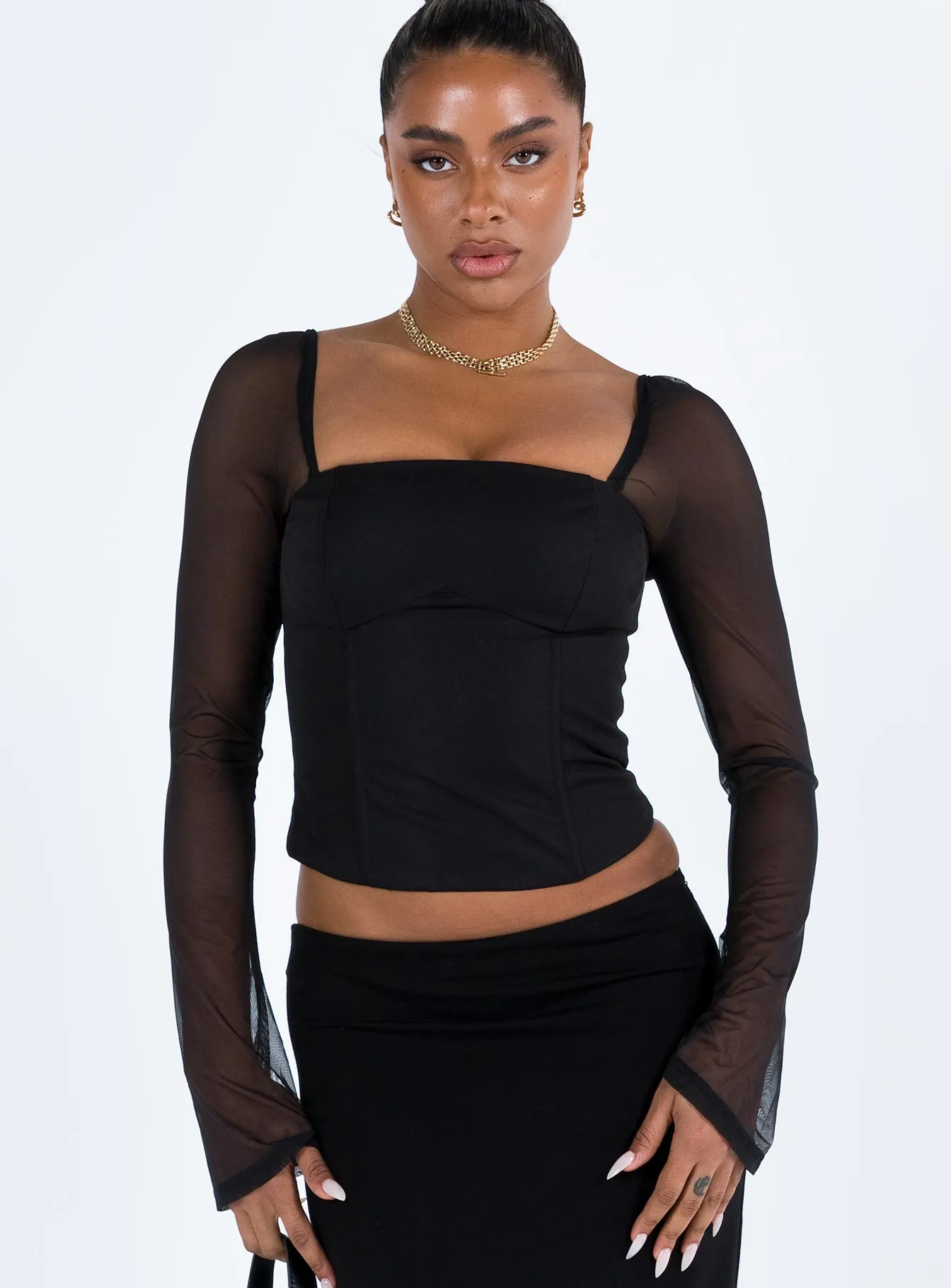 Mendi Long Sleeve Top Black