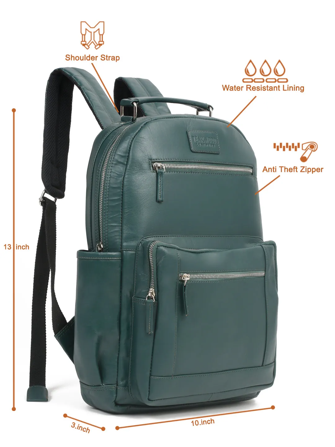 Men's Green Solid Leather backpack - Clearance sale