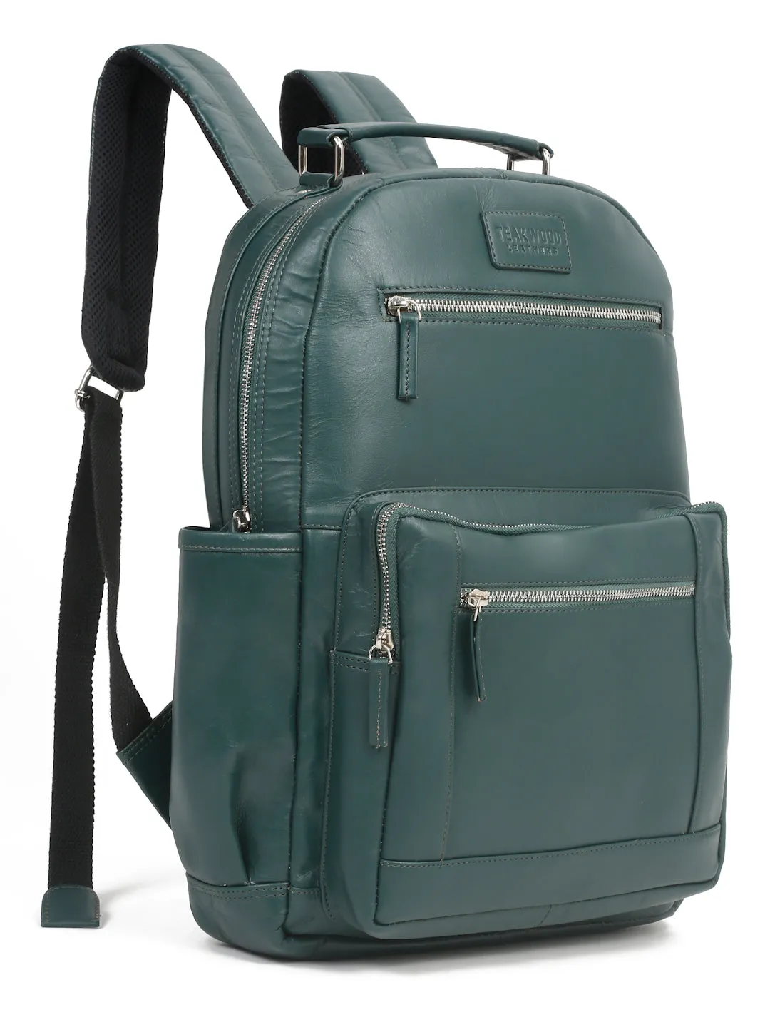 Men's Green Solid Leather backpack - Clearance sale