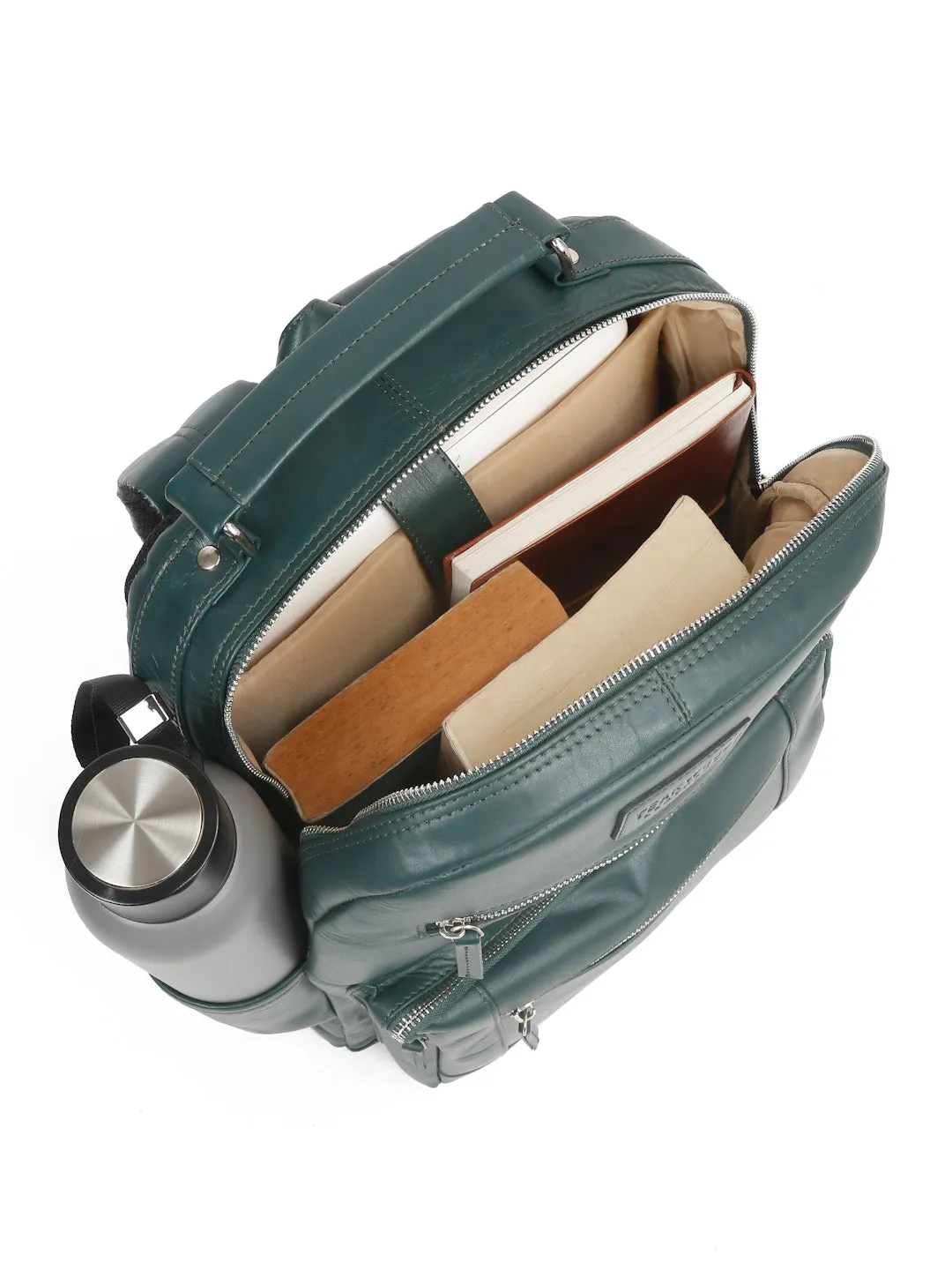 Men's Green Solid Leather backpack - Clearance sale