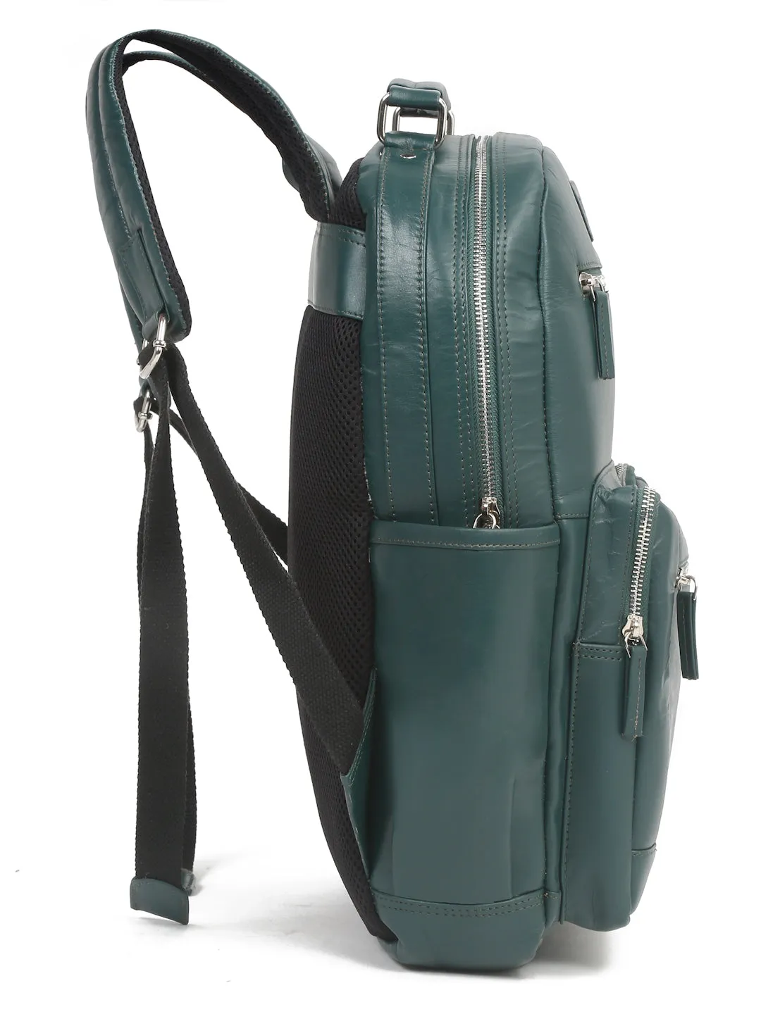 Men's Green Solid Leather backpack - Clearance sale