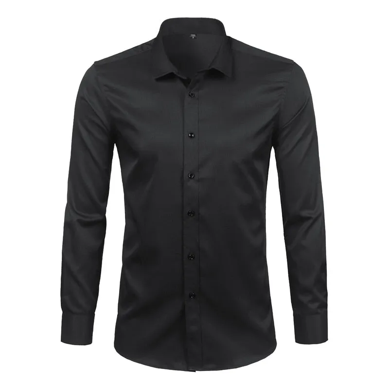 Men's Slim Fit Non-Iron Turn-down Collar Bamboo Fiber Long Sleeve Shirt