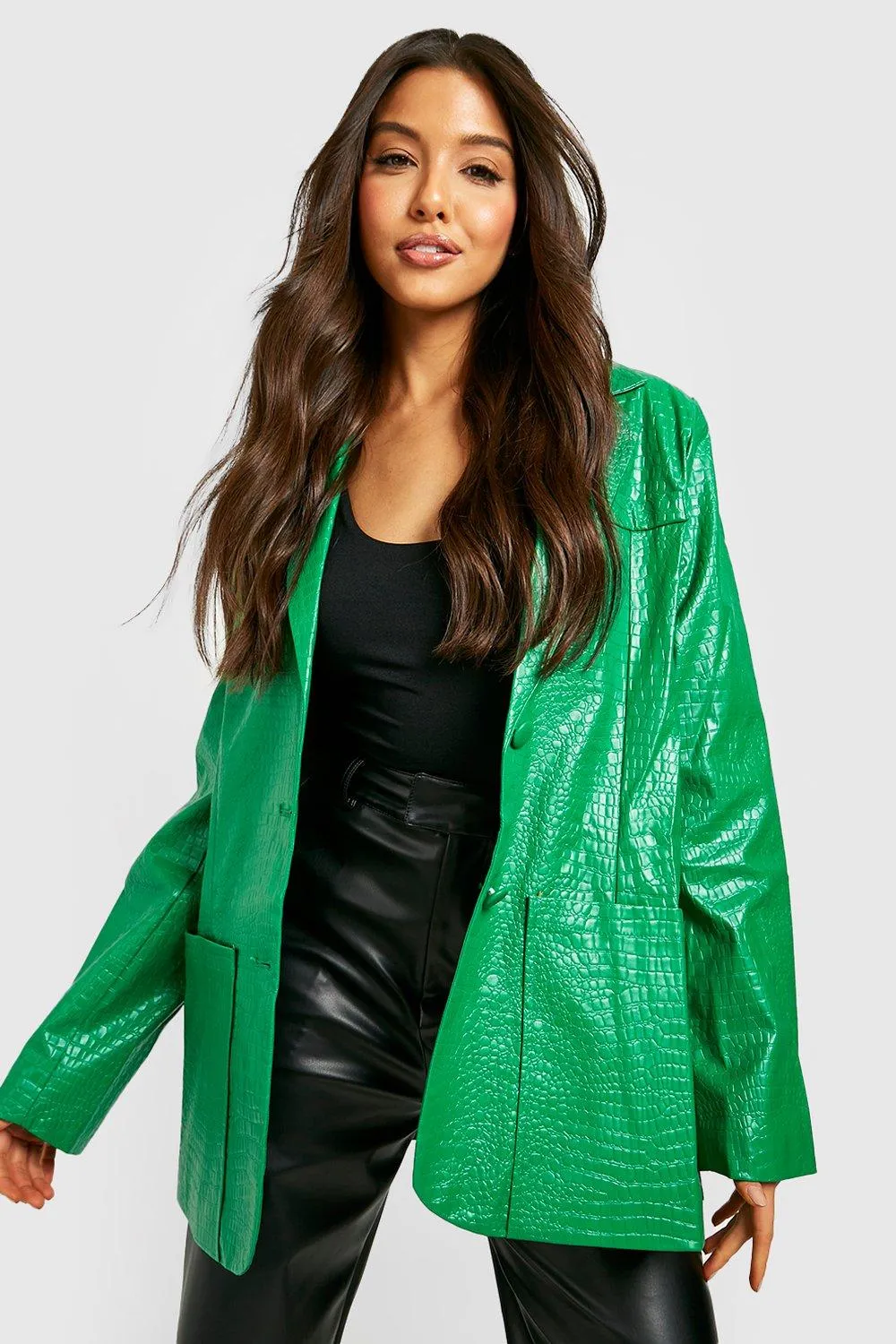 Mock Croc Faux Leather Blazer