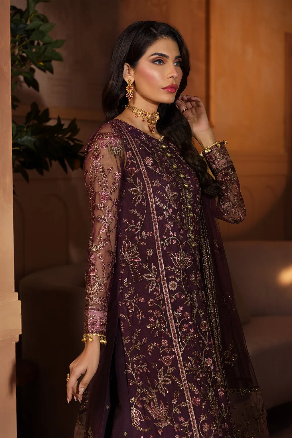 Nauroz by Zarif Embroidered Net Unstitched 3Pc Suit ZFN-05 AARZOO